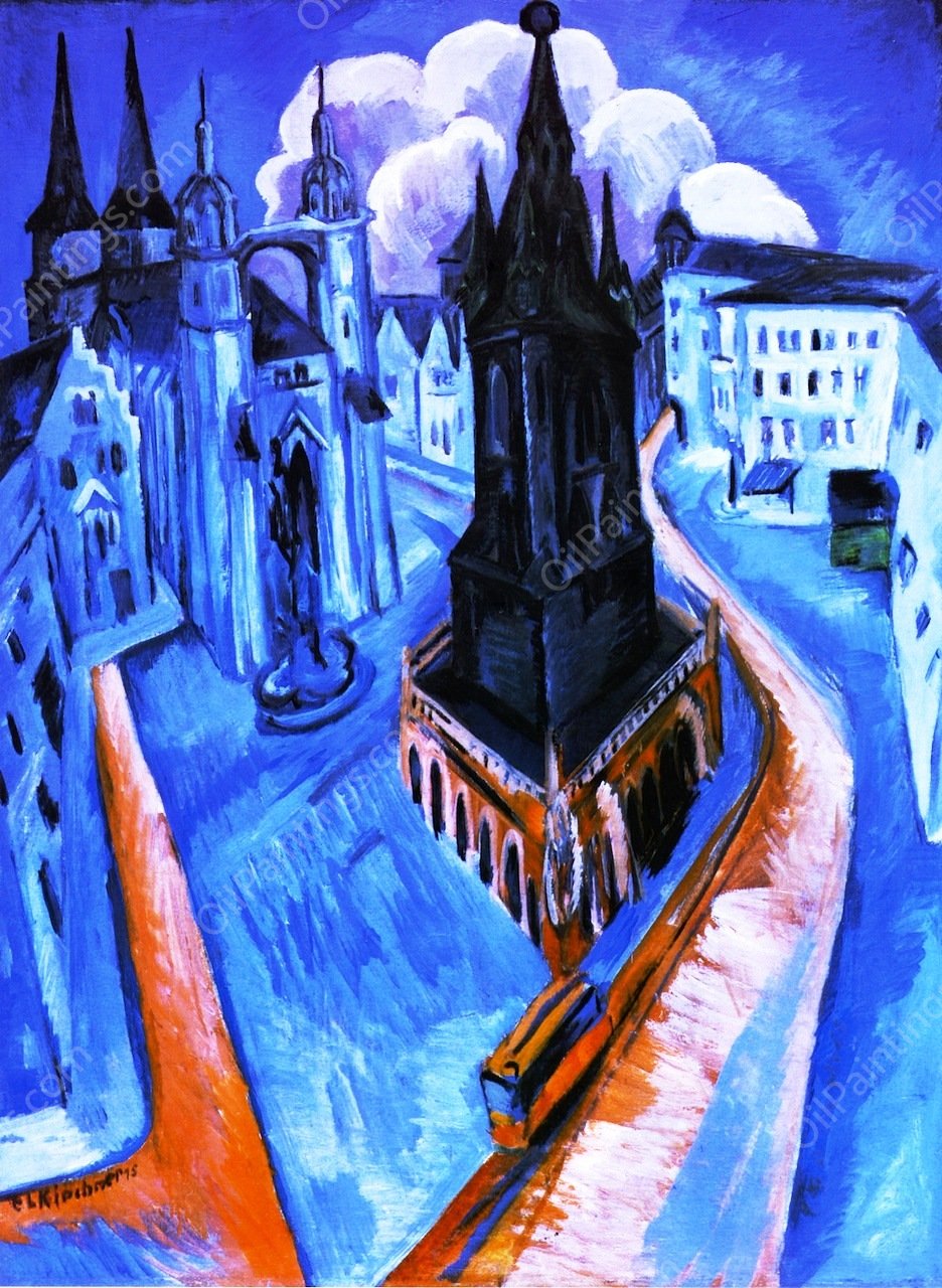 Der Rote Turm in Halle by Ernst Ludwig Kirchner - Hand-Painted Oil Painting Reproduction