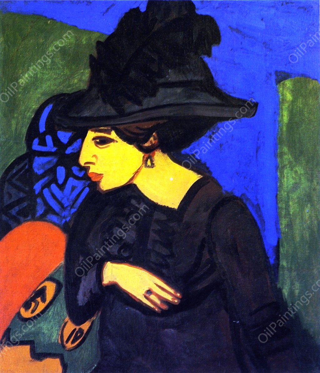 Dodo in a Feathered Hat by Ernst Ludwig Kirchner - Hand-Painted Oil Painting Reproduction