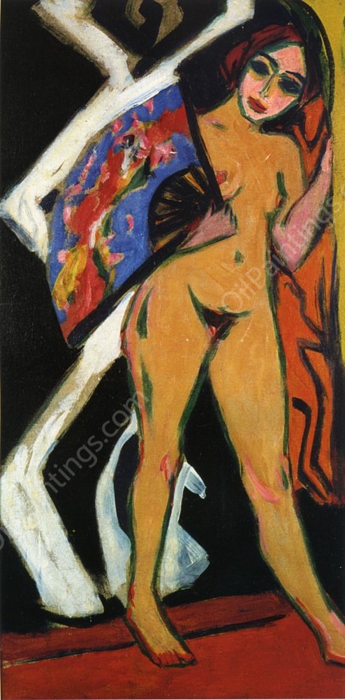 Dodo with Large Fan by Ernst Ludwig Kirchner - Hand-Painted Oil Painting Reproduction