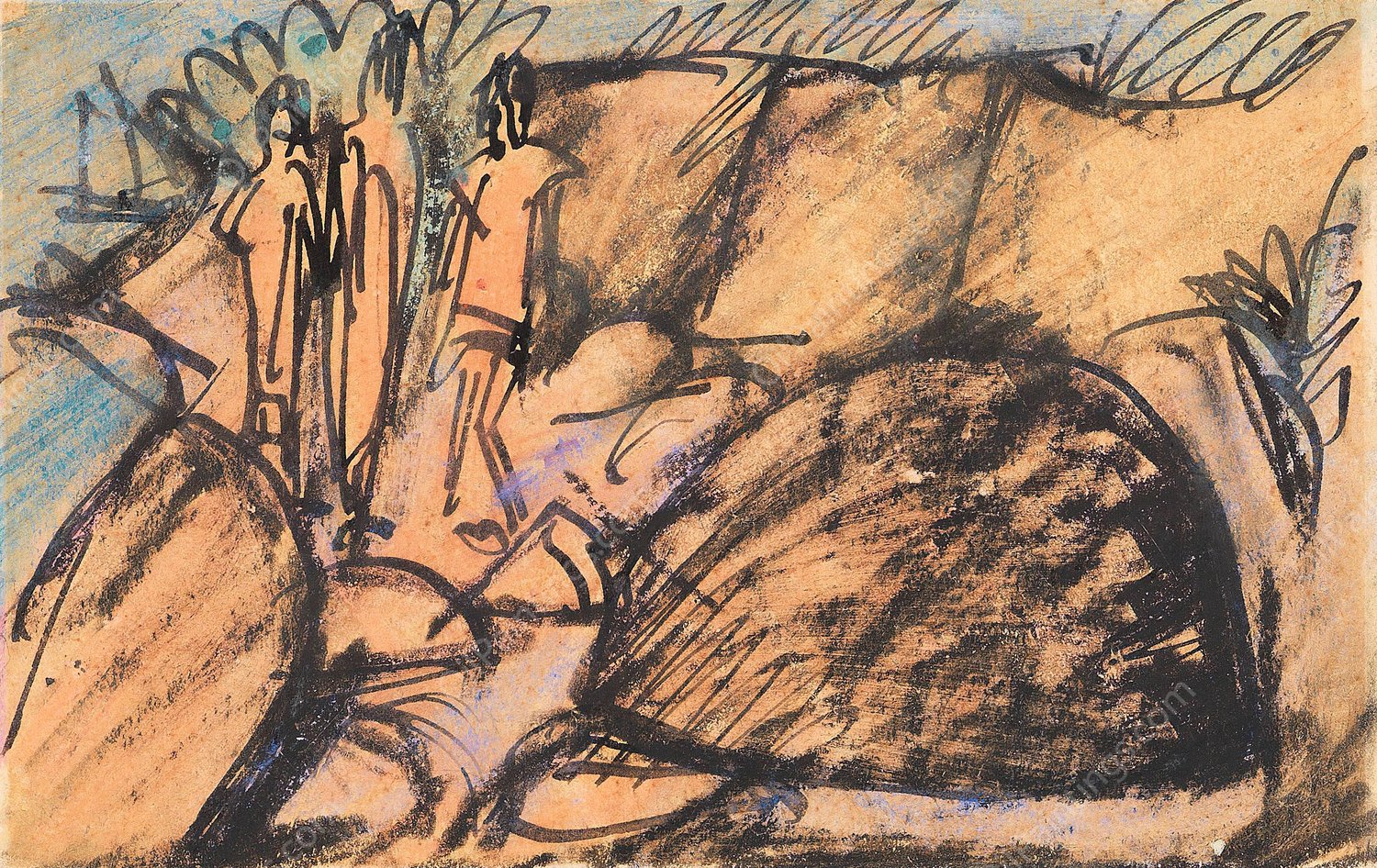 Drei Figuren auf Fehmarn  by Ernst Ludwig Kirchner - Hand-Painted Oil Painting Reproduction