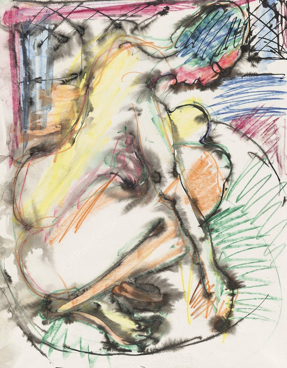 Erna Bathing in a Tub  by Ernst Ludwig Kirchner - Hand-Painted Oil Painting Reproduction