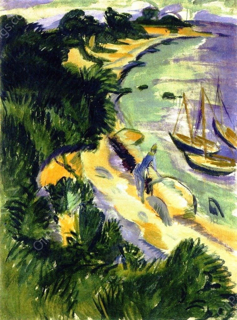 Fehmarn Bay with Boats by Ernst Ludwig Kirchner - Hand-Painted Oil Painting Reproduction