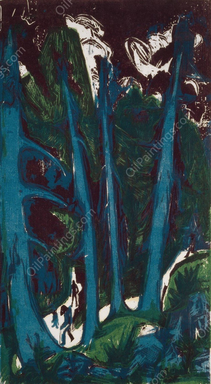 Fir Trees  by Ernst Ludwig Kirchner - Hand-Painted Oil Painting Reproduction