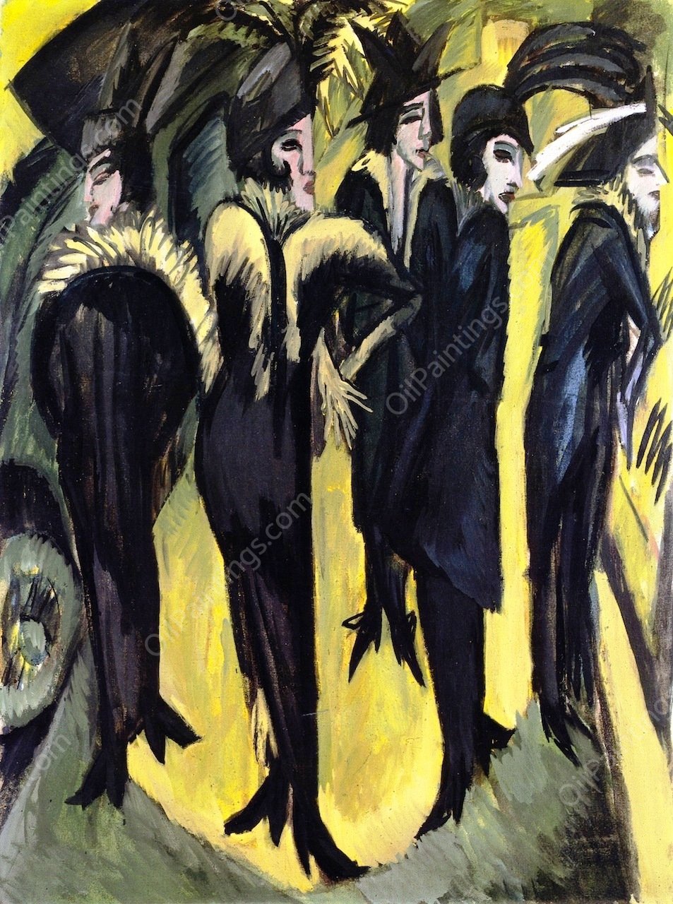 Five Women on the Street by Ernst Ludwig Kirchner - Hand-Painted Oil Painting Reproduction