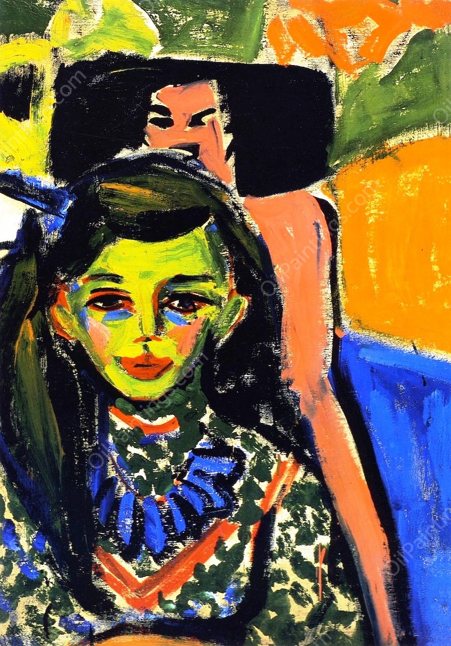 Franzi in front of Carved Chair by Ernst Ludwig Kirchner - Hand-Painted Oil Painting Reproduction