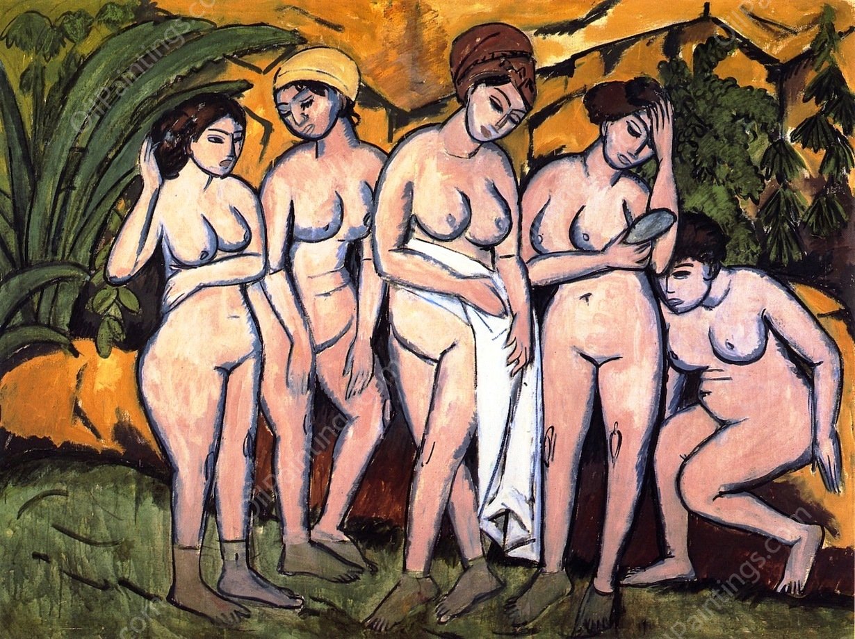 Funf Badende am See by Ernst Ludwig Kirchner - Hand-Painted Oil Painting Reproduction