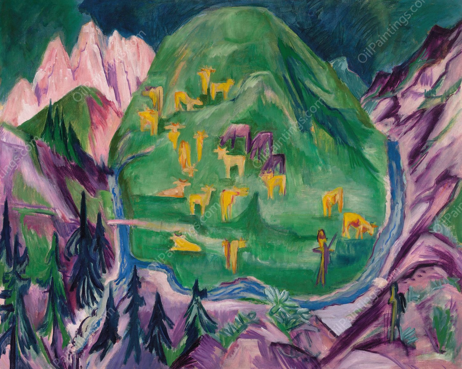 Galtviehweide  by Ernst Ludwig Kirchner - Hand-Painted Oil Painting Reproduction