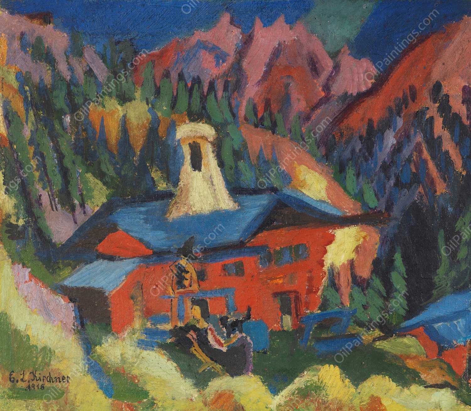 Haus auf der Staffel  by Ernst Ludwig Kirchner - Hand-Painted Oil Painting Reproduction