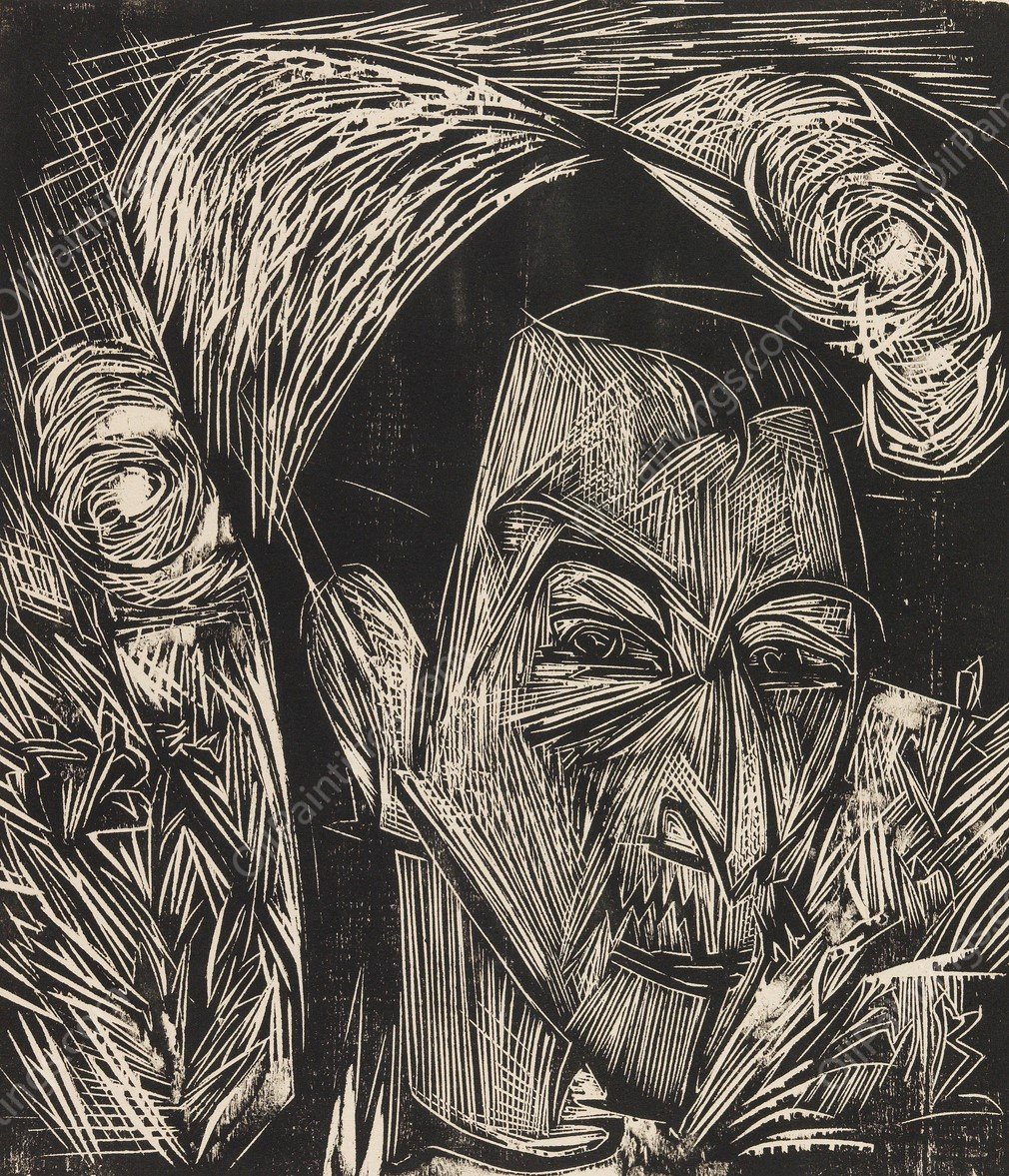 Kopf David Muller  by Ernst Ludwig Kirchner - Hand-Painted Oil Painting Reproduction