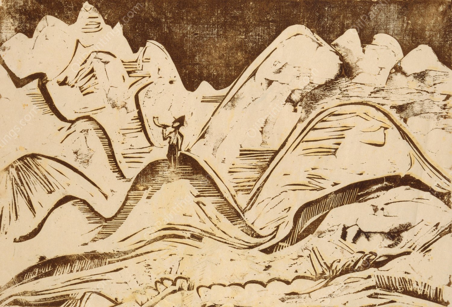 Landschaft mit blasendem Hirten  by Ernst Ludwig Kirchner - Hand-Painted Oil Painting Reproduction