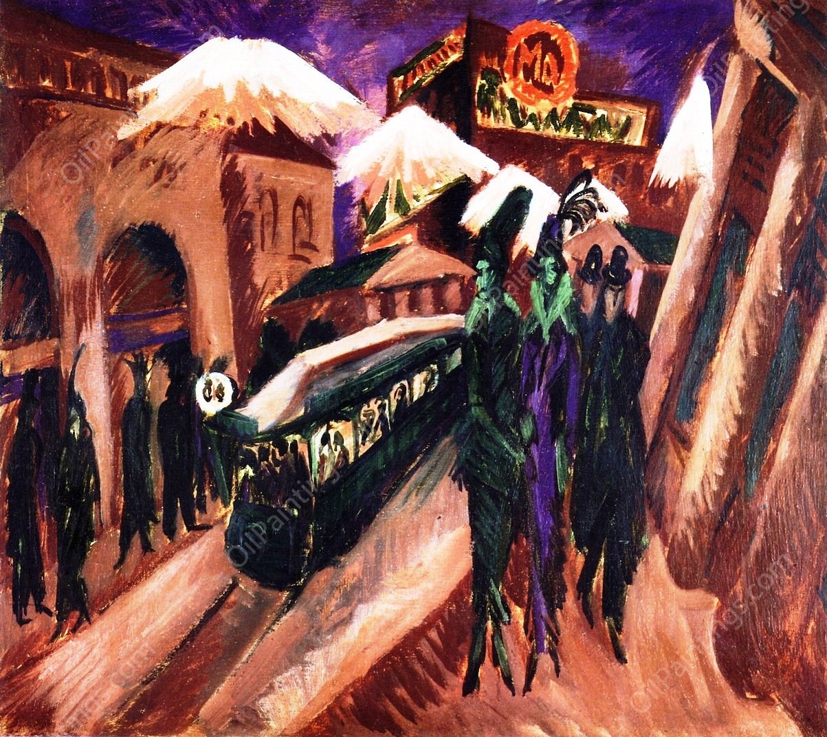 Leipziger Strabe mit Elektrischer Bahn by Ernst Ludwig Kirchner - Hand-Painted Oil Painting Reproduction