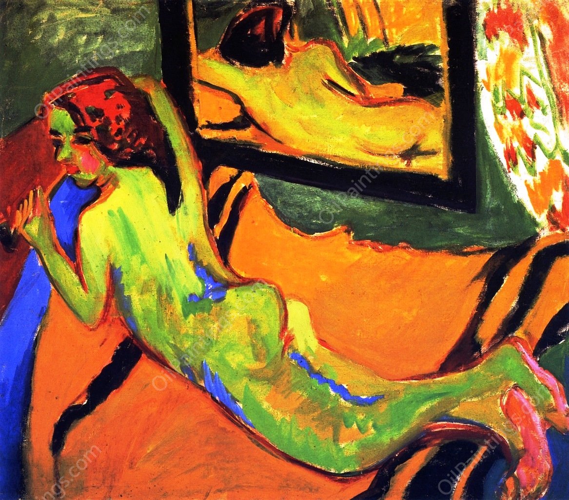 Liegender Akt vor Siegel by Ernst Ludwig Kirchner - Hand-Painted Oil Painting Reproduction