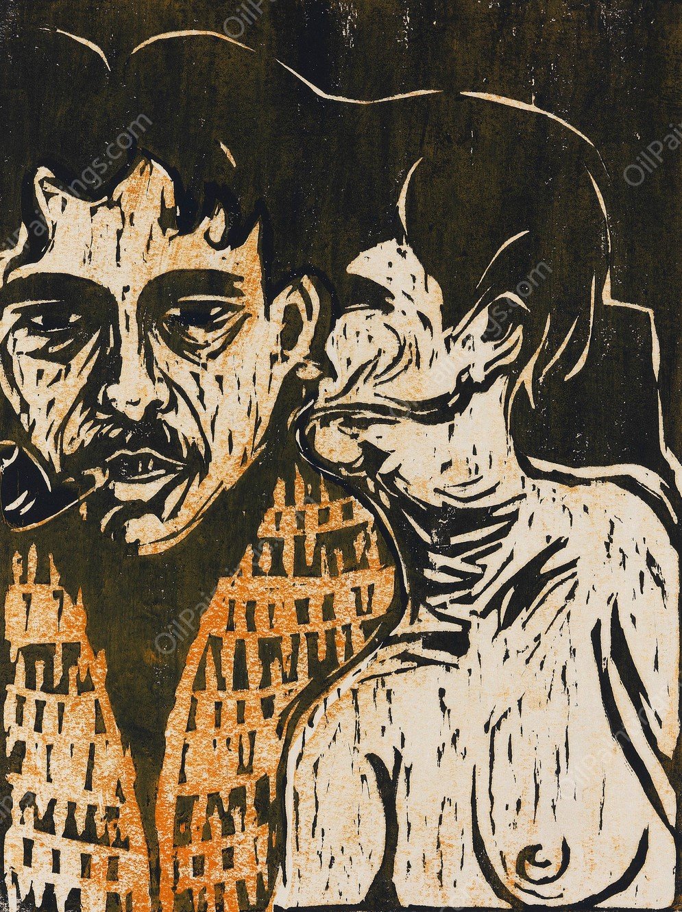 Maler und Modell - Dichter und Weib  by Ernst Ludwig Kirchner - Hand-Painted Oil Painting Reproduction