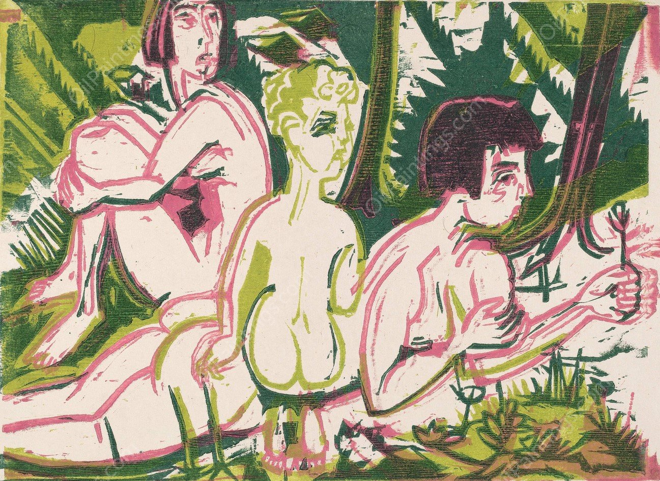 Nude Women with a Child in the Forest  by Ernst Ludwig Kirchner - Hand-Painted Oil Painting Reproduction