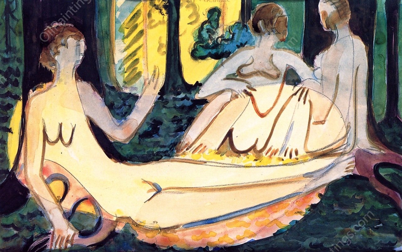 Nudes in the Forest by Ernst Ludwig Kirchner - Hand-Painted Oil Painting Reproduction