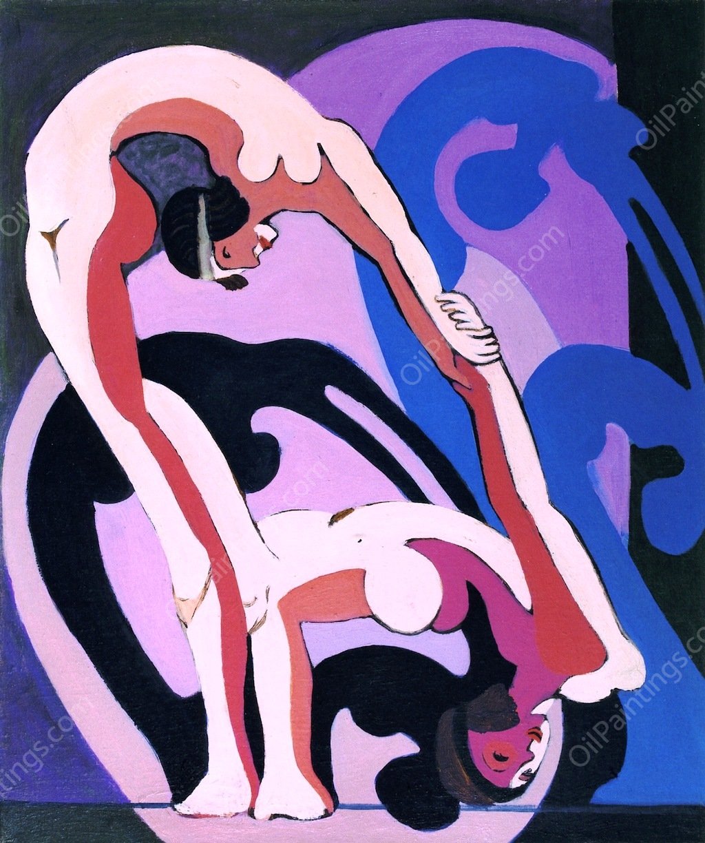 Pair of Acrobats, Sculpture by Ernst Ludwig Kirchner - Hand-Painted Oil Painting Reproduction