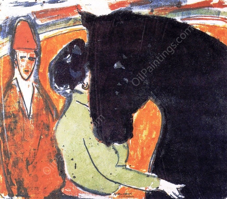 Rapphengst, Reiterin und Clown by Ernst Ludwig Kirchner - Hand-Painted Oil Painting Reproduction