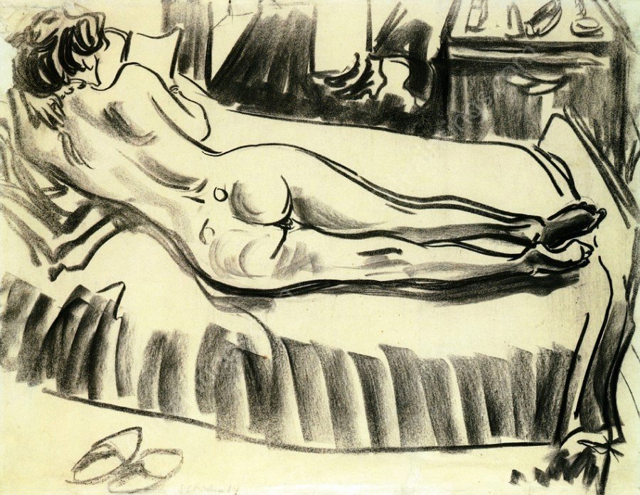 Reclining Nude from Behind on a Sofa by Ernst Ludwig Kirchner - Hand-Painted Oil Painting Reproduction