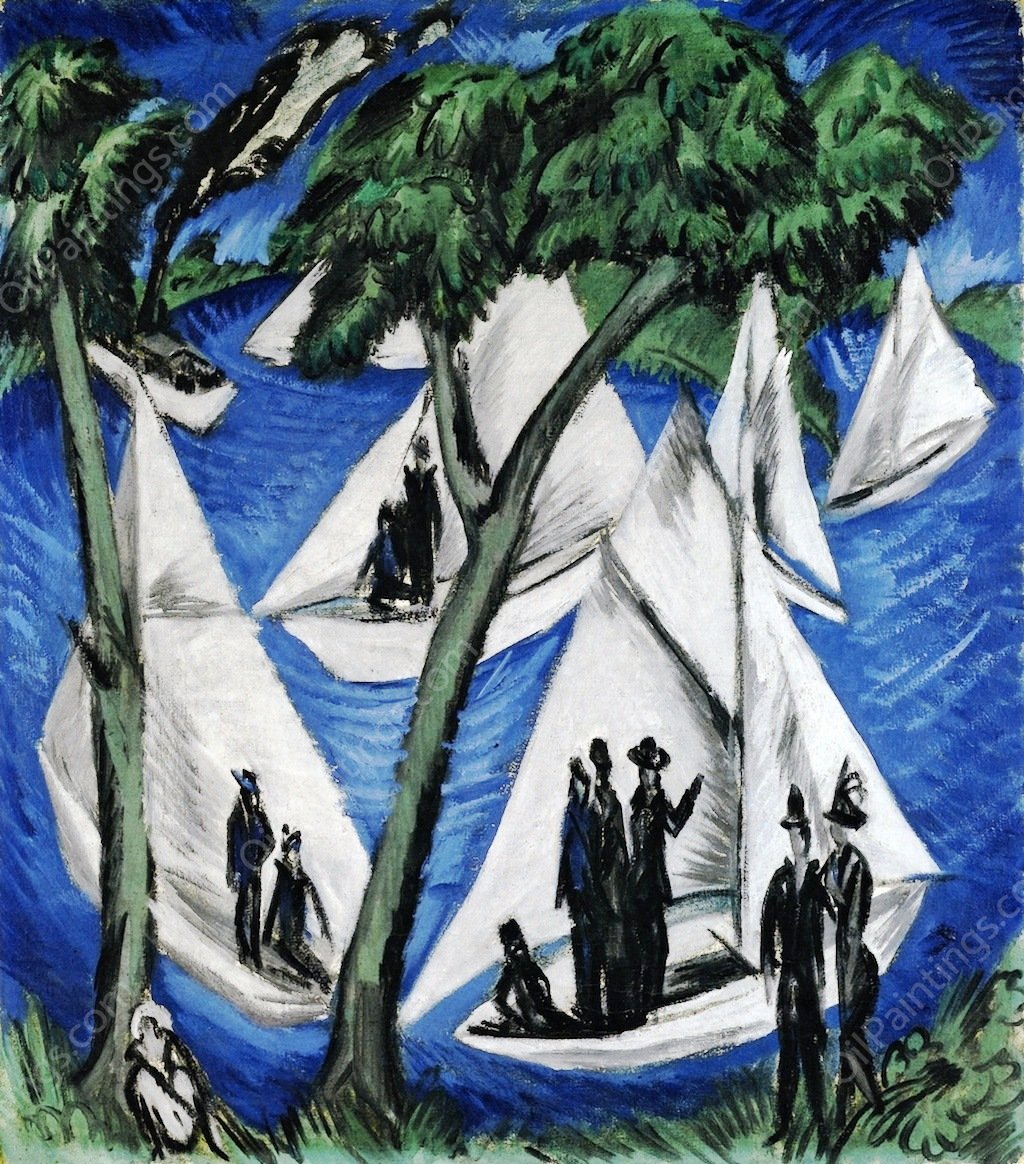 Sailboats near Grunau by Ernst Ludwig Kirchner - Hand-Painted Oil Painting Reproduction