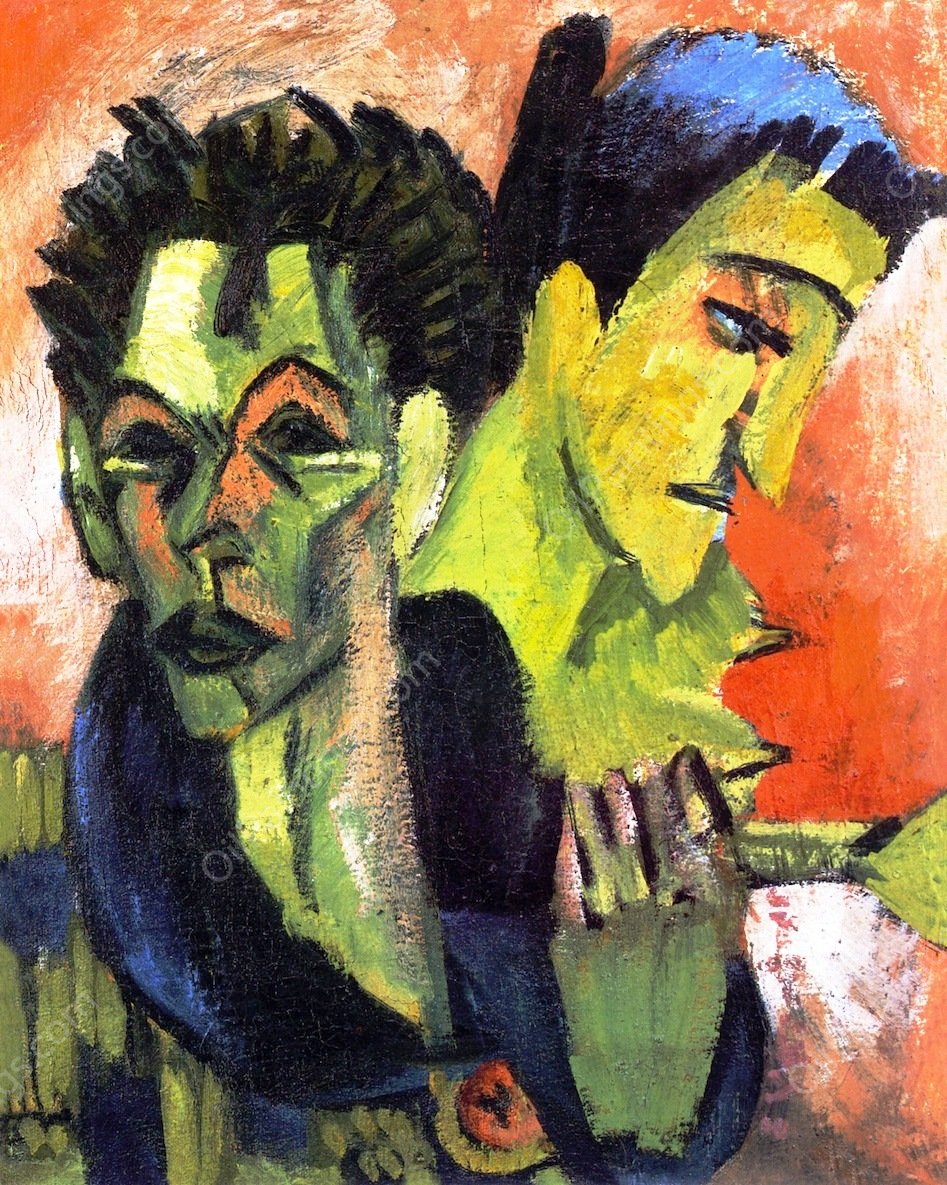Self-Portrait, Double Portrait by Ernst Ludwig Kirchner - Hand-Painted Oil Painting Reproduction