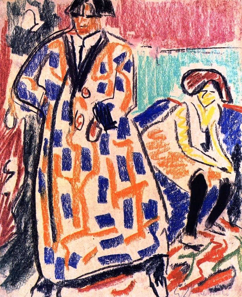 Self-Portrait with Model by Ernst Ludwig Kirchner - Hand-Painted Oil Painting Reproduction