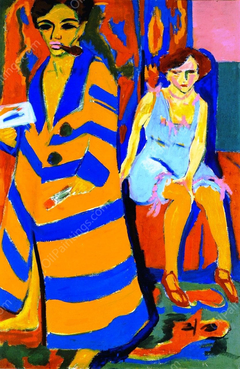 Self-Portrait with Model by Ernst Ludwig Kirchner - Hand-Painted Oil Painting Reproduction