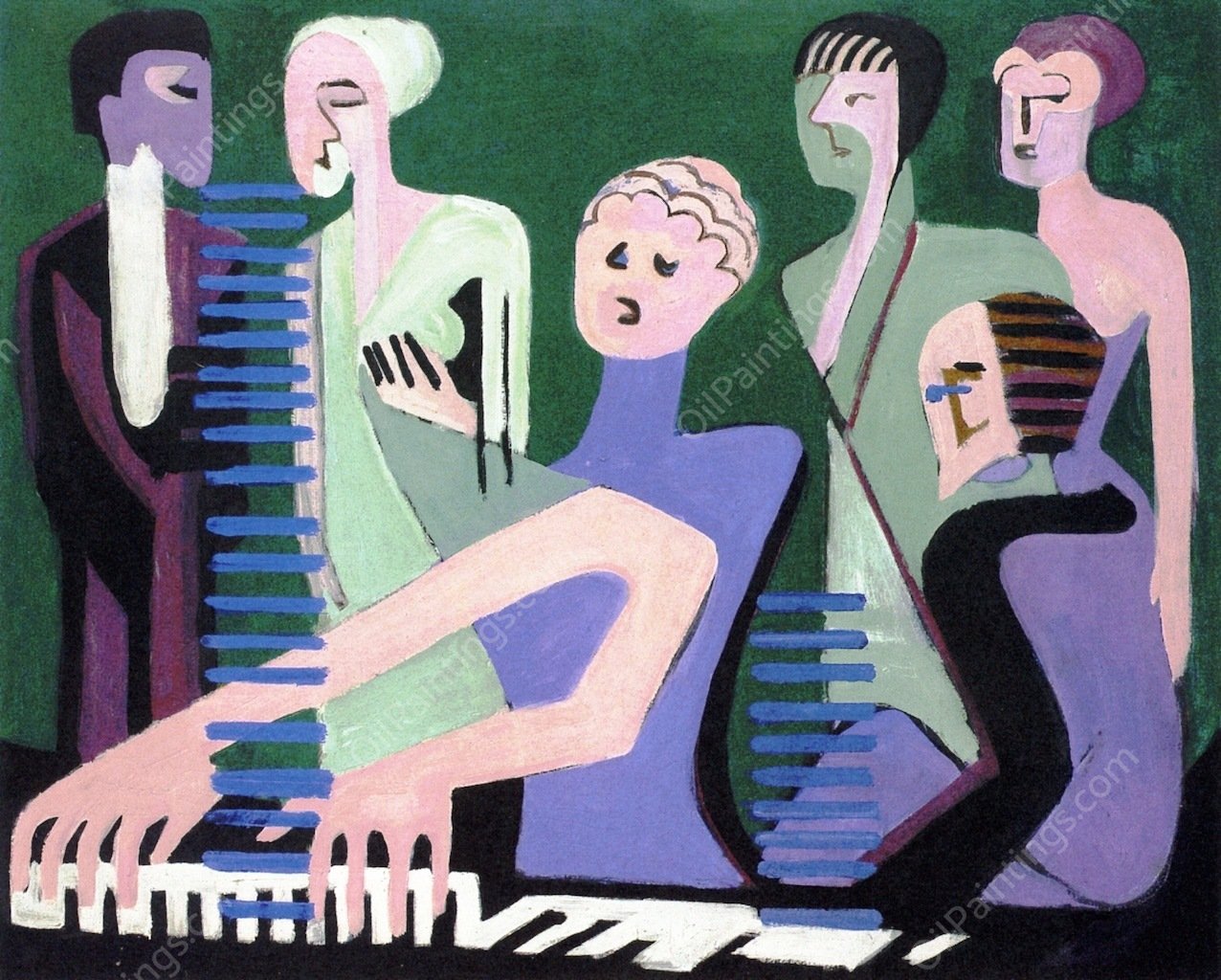 Singer at the Piano also known as Pianist by Ernst Ludwig Kirchner - Hand-Painted Oil Painting Reproduction