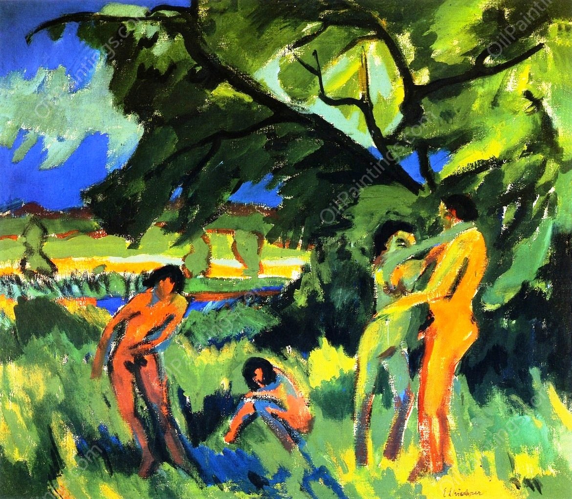 Spielende nachte Manschen unter Baum by Ernst Ludwig Kirchner - Hand-Painted Oil Painting Reproduction