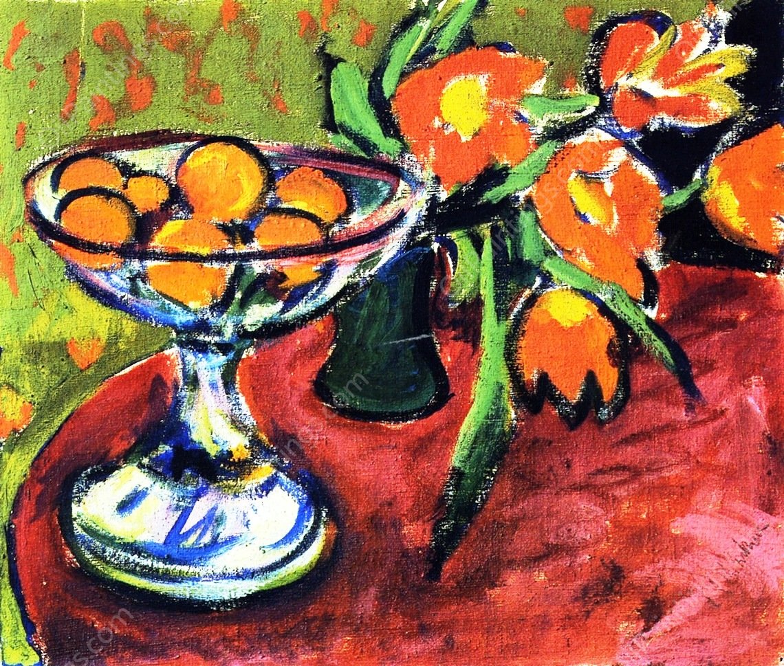 Still Life with Oranges and Tulips by Ernst Ludwig Kirchner - Hand-Painted Oil Painting Reproduction