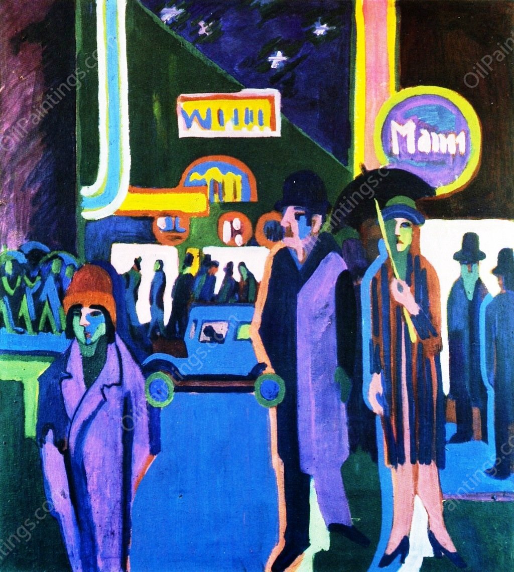 Street Scene at Night by Ernst Ludwig Kirchner - Hand-Painted Oil Painting Reproduction