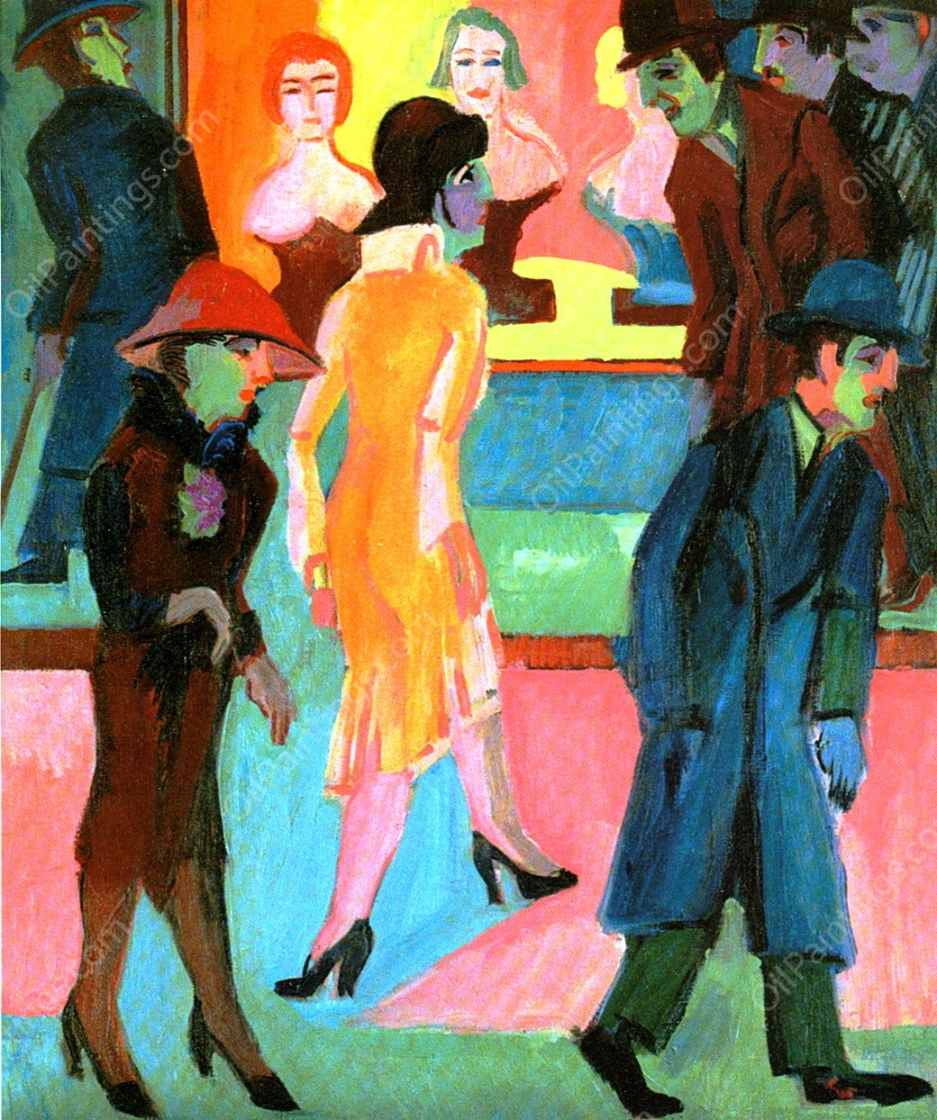 Street Scene in front of a Barbershop by Ernst Ludwig Kirchner - Hand-Painted Oil Painting Reproduction