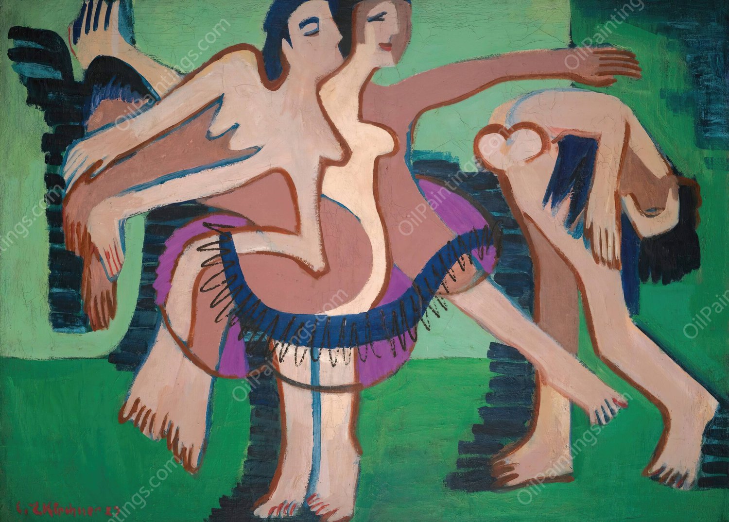 Tanzgruppe  by Ernst Ludwig Kirchner - Hand-Painted Oil Painting Reproduction