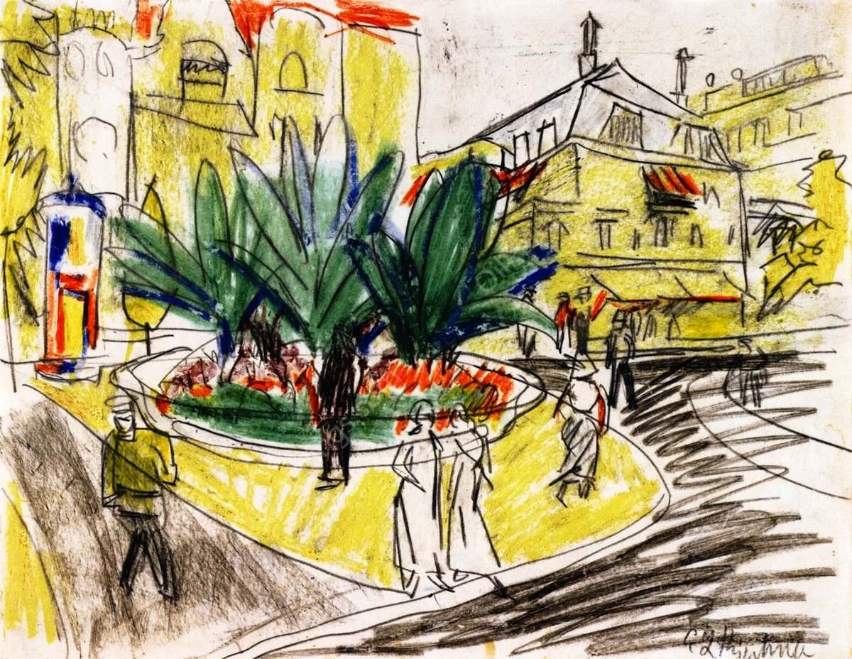 The Bosquet in Albertplatz in Dresden by Ernst Ludwig Kirchner - Hand-Painted Oil Painting Reproduction