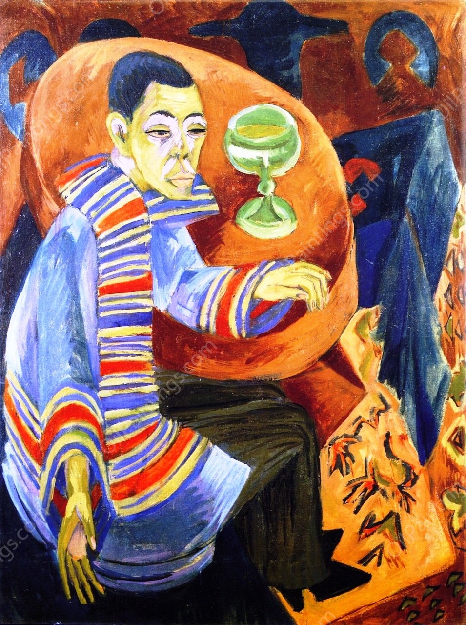 The Drinker, Self-Portrait by Ernst Ludwig Kirchner - Hand-Painted Oil Painting Reproduction
