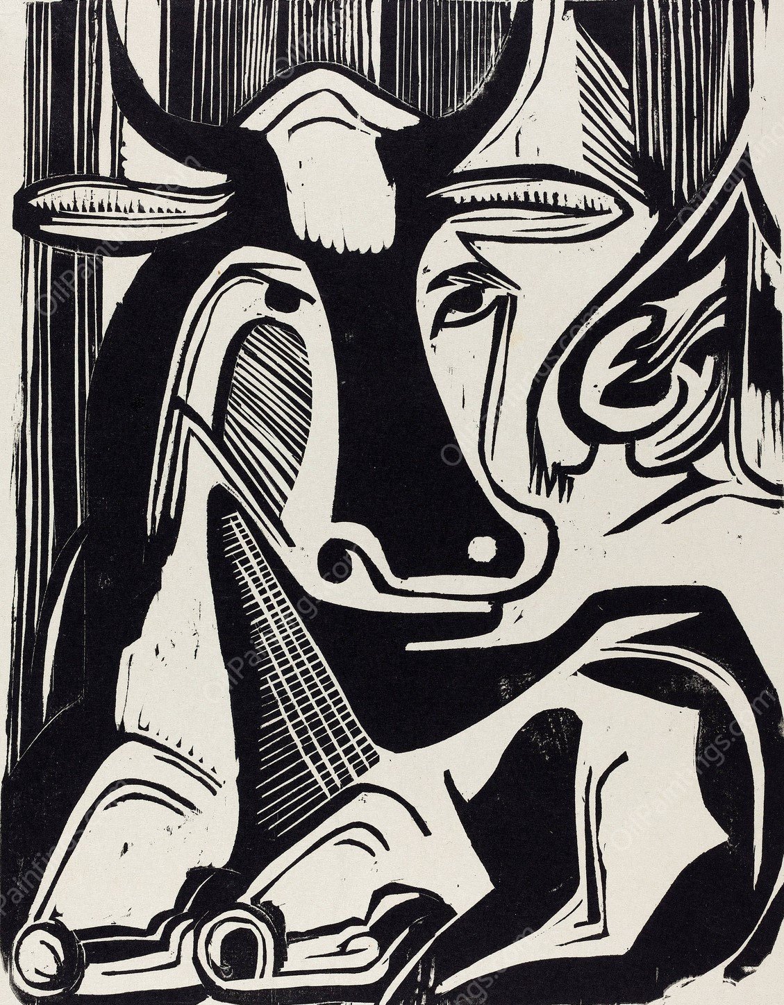 The Large Cow Lying Down  by Ernst Ludwig Kirchner - Hand-Painted Oil Painting Reproduction