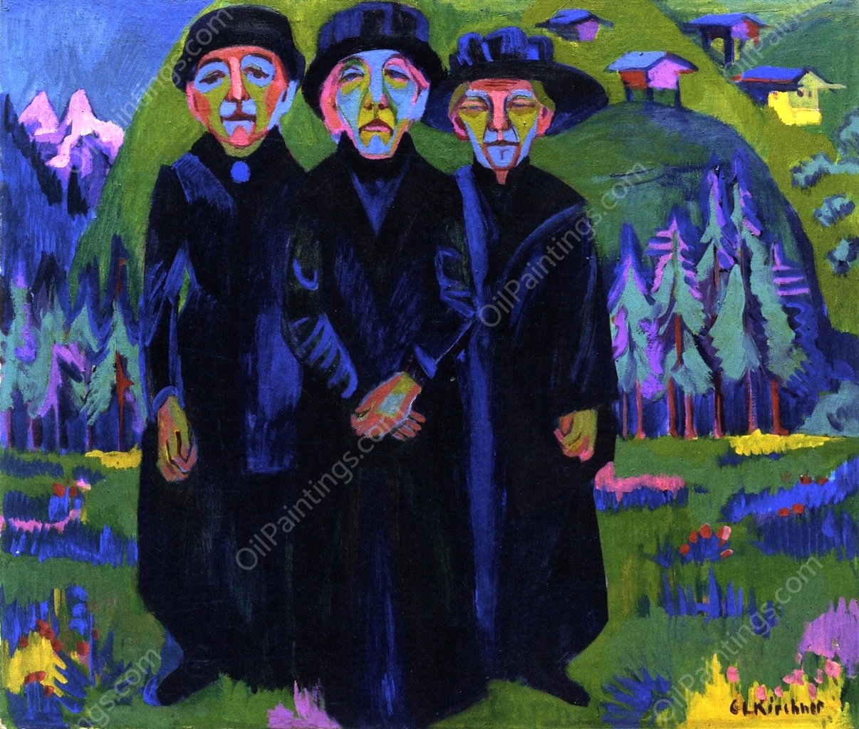 The Three Old Women by Ernst Ludwig Kirchner - Hand-Painted Oil Painting Reproduction
