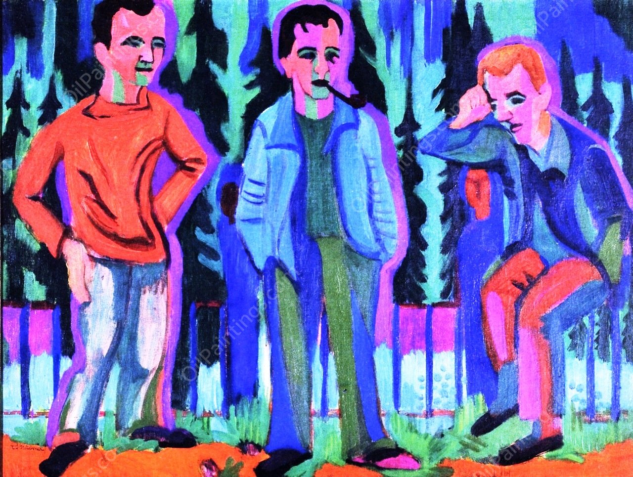 Three Artists: Hermnn Scherer, Kirchner, Paul Camenisch by Ernst Ludwig Kirchner - Hand-Painted Oil Painting Reproduction