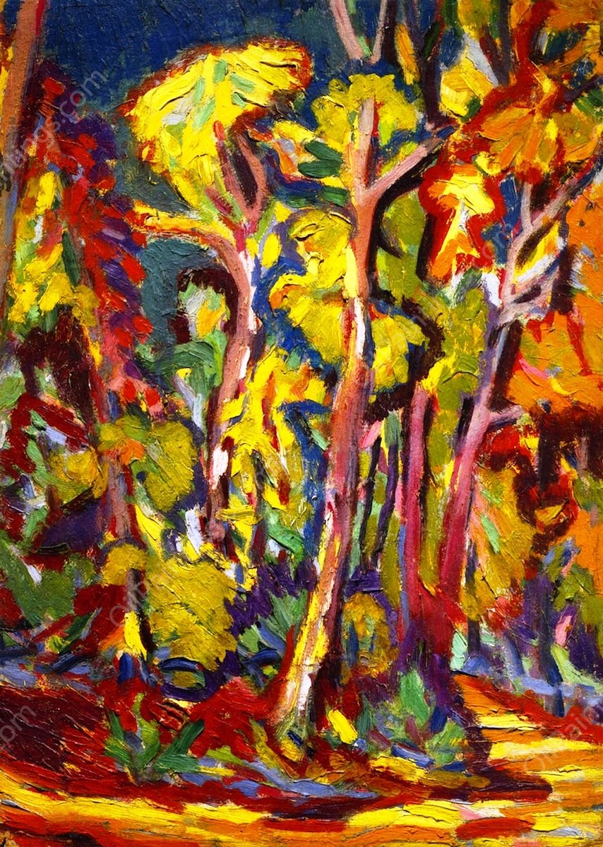Trees in Autumn by Ernst Ludwig Kirchner - Hand-Painted Oil Painting Reproduction