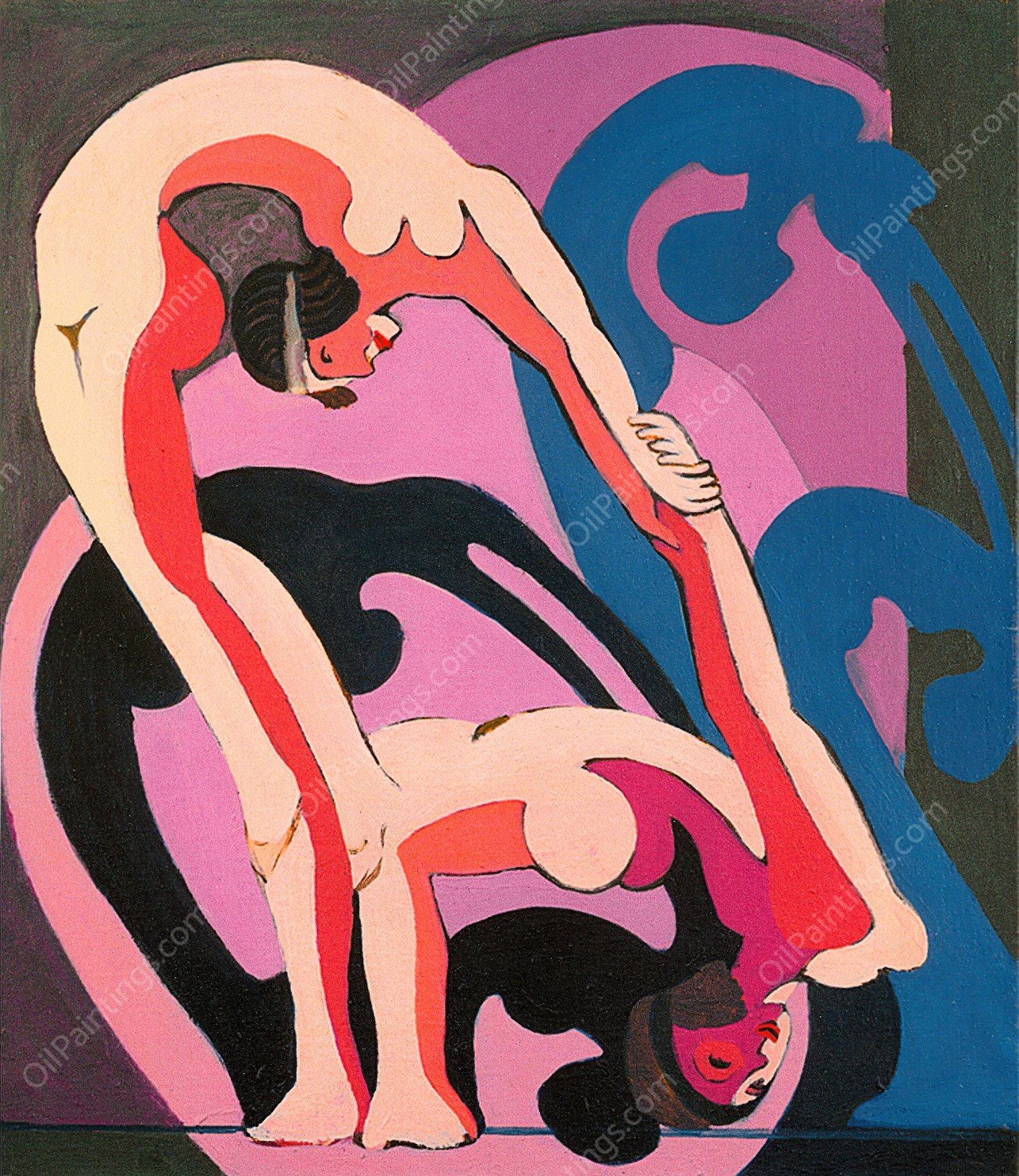 Two Acrobats  by Ernst Ludwig Kirchner - Hand-Painted Oil Painting Reproduction