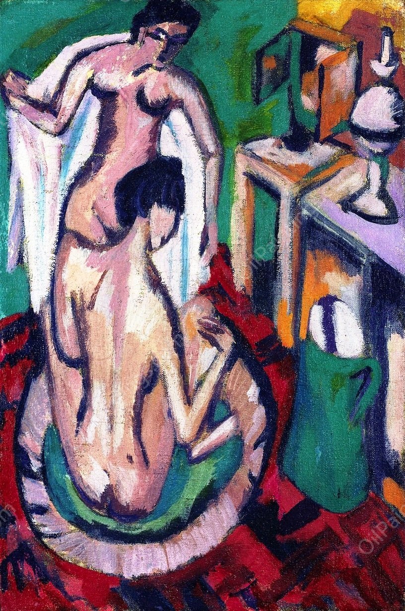 Two Naked Girls in a Flat Pan by Ernst Ludwig Kirchner - Hand-Painted Oil Painting Reproduction