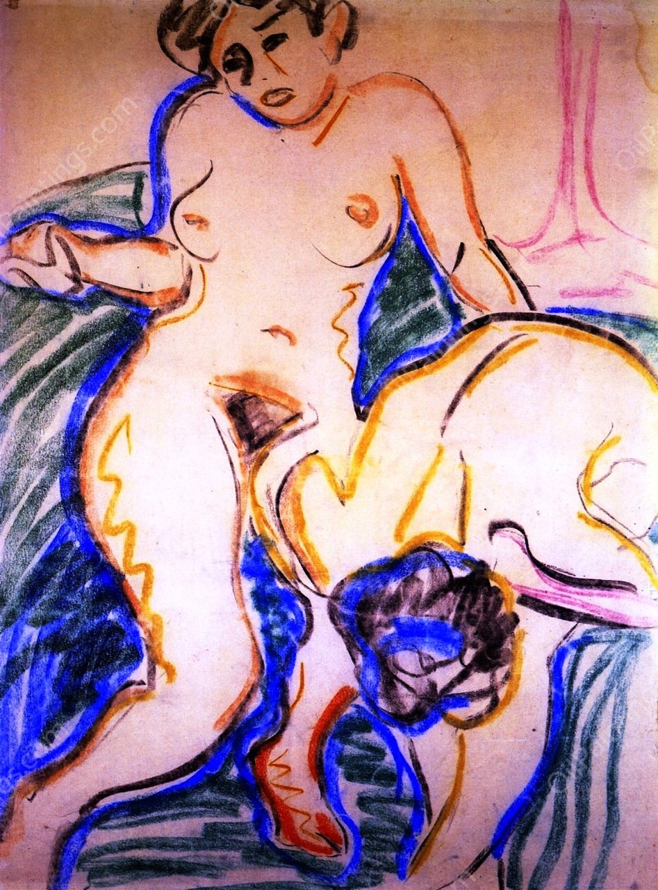 Two Nude Girls by Ernst Ludwig Kirchner - Hand-Painted Oil Painting Reproduction