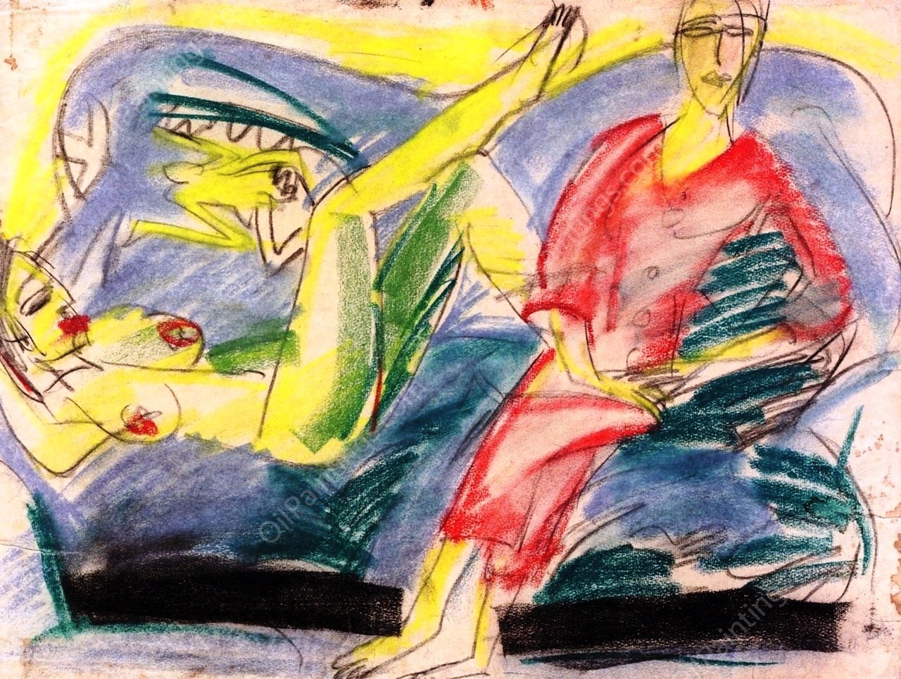 Two Women by the Veranda Steps by Ernst Ludwig Kirchner - Hand-Painted Oil Painting Reproduction