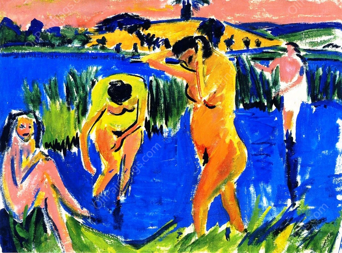 Vier Badende by Ernst Ludwig Kirchner - Hand-Painted Oil Painting Reproduction