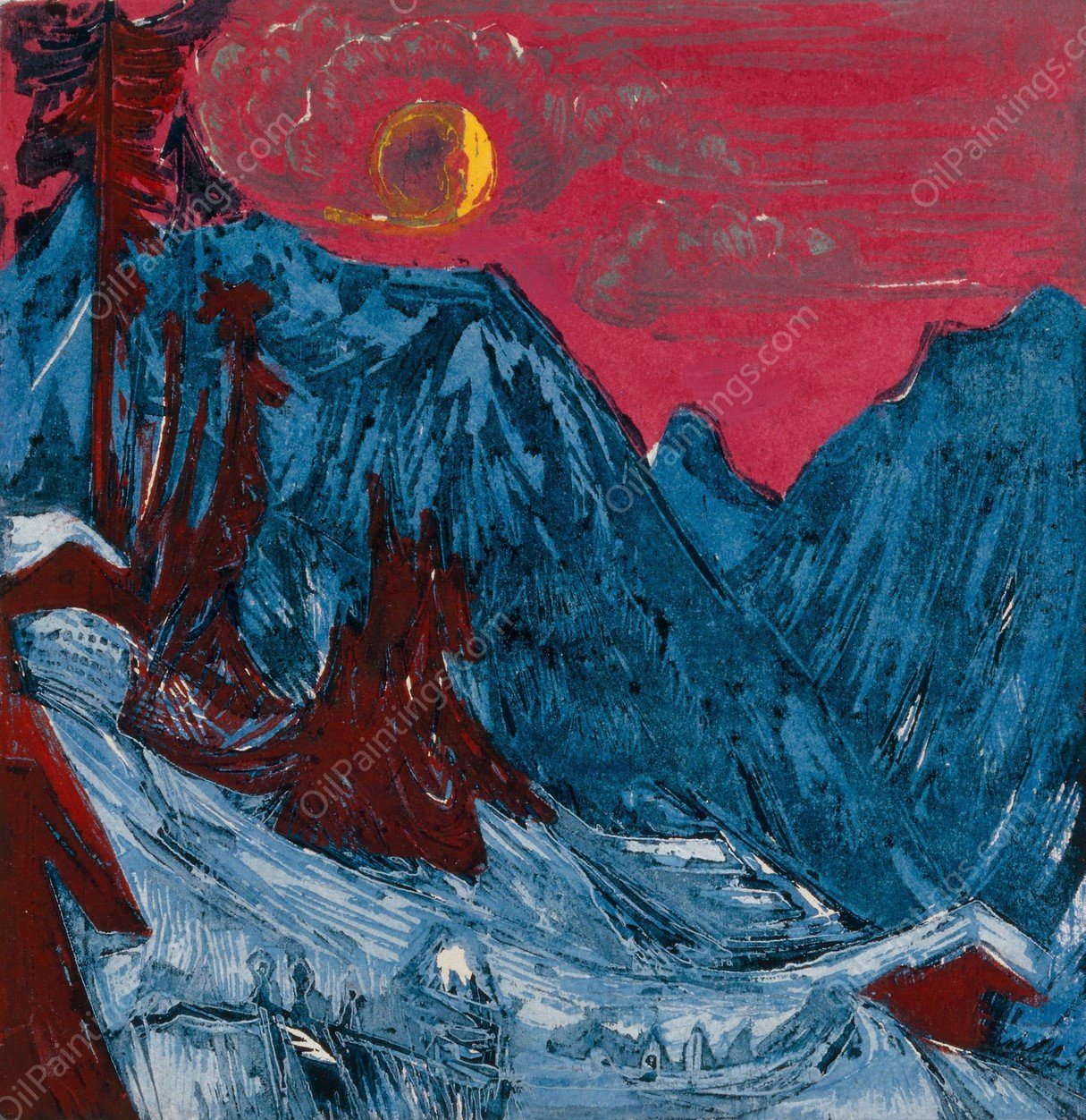 Winter Landscape in Moonlight  by Ernst Ludwig Kirchner - Hand-Painted Oil Painting Reproduction