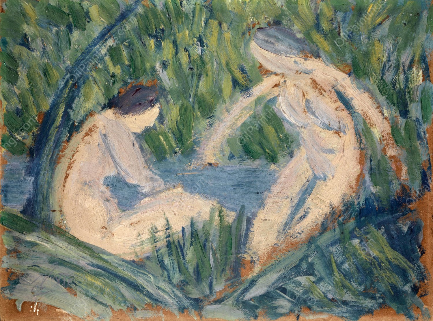 Bathing by Ernst Schiess - Hand-Painted Oil Painting Reproduction