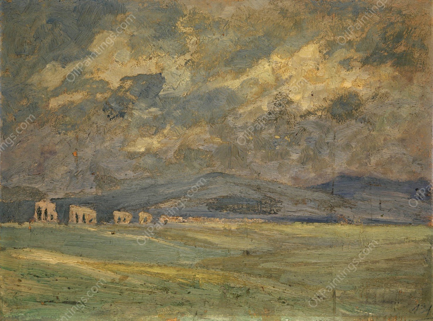 Campagna with Distant Aqueduct by Ernst Schiess - Hand-Painted Oil Painting Reproduction