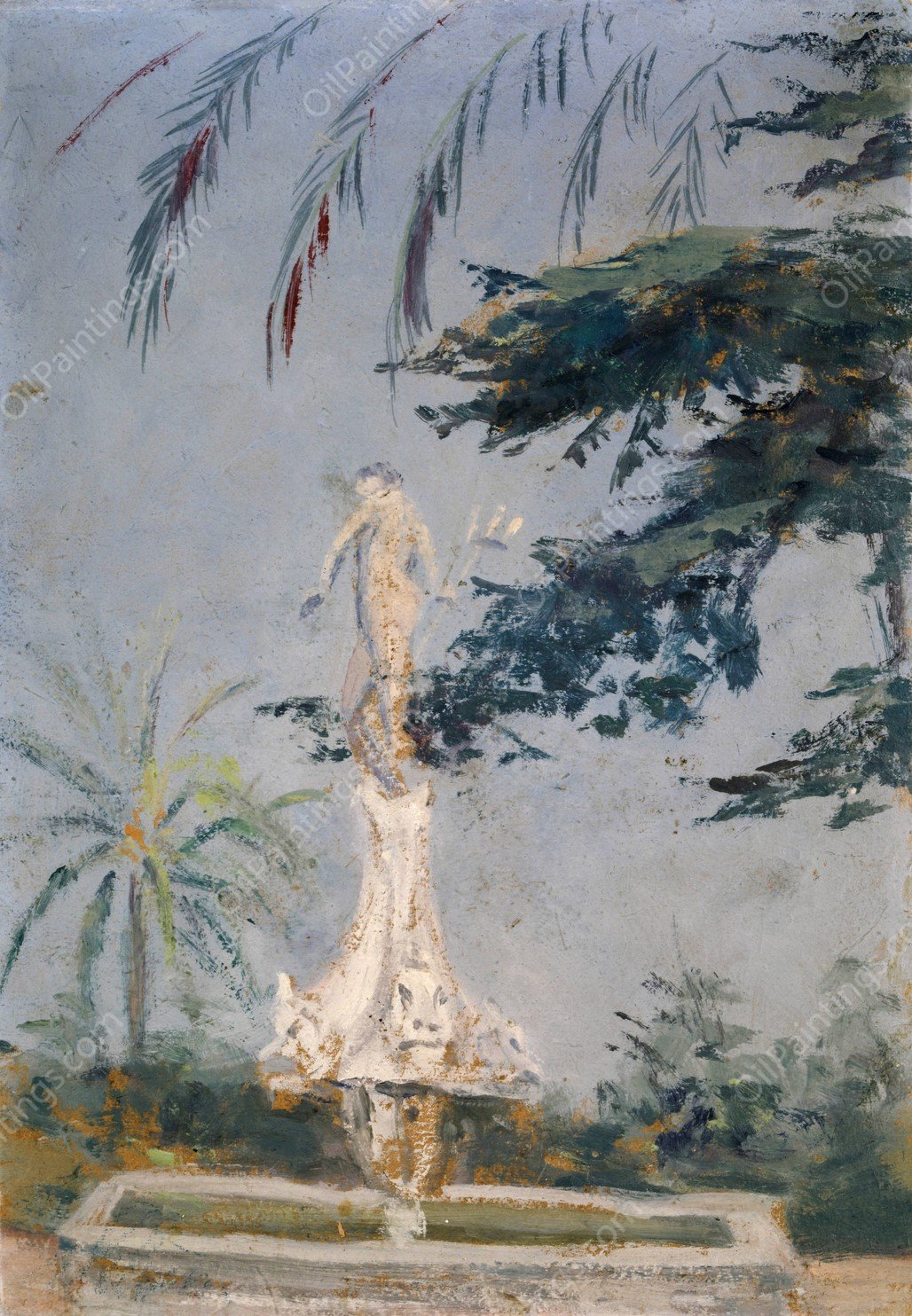 The Fountain of Neptune in Sevilla by Ernst Schiess - Hand-Painted Oil Painting Reproduction