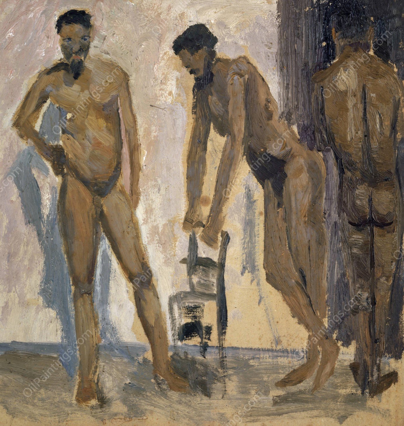 Three Black Nude Men by Ernst Schiess - Hand-Painted Oil Painting Reproduction