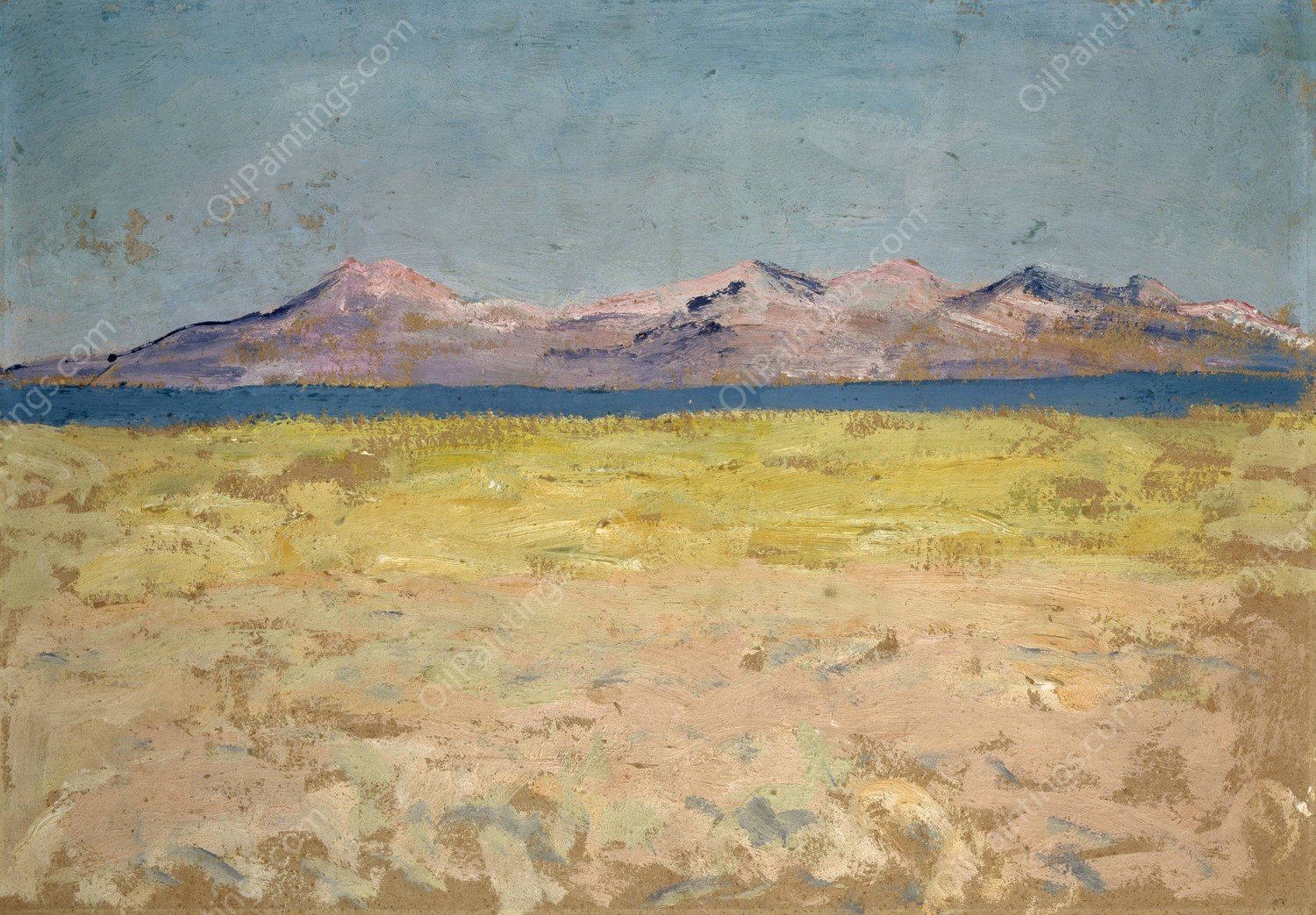 Ufergefilde mit schmalem Meeresarm und fernem Hugelzug by Ernst Schiess - Hand-Painted Oil Painting Reproduction