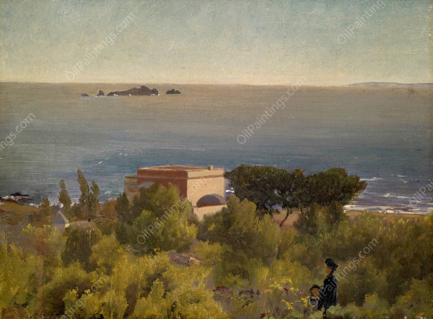 Mansion at the Seashore by Ernst Stuckelberg - Hand-Painted Oil Painting Reproduction